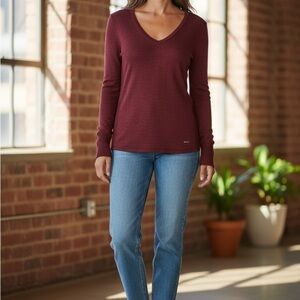 Abercrombie & Fitch Burgundy Long Sleeve V-Neck Top